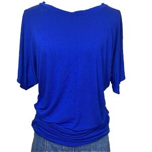 Free To Live Dolman Top Womens Small Royal Blue Ruched Side Boat Neck XX-7890